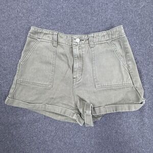 PacSun Mom Shorts Womens Size 30 Olive Green High Rise Rolled Hem Denim